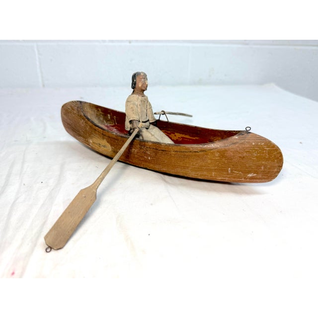 Antique Hand Carved Wood Canadian Inuit Eskimo Art Wood Sculpture Canoe Man For Sale In New York - Image 6 of 12