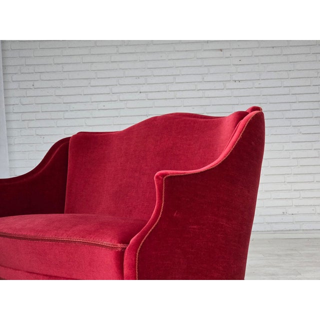 Danish 2-Seater Sofa in Red Velour with Ash Legs, 1970s For Sale - Image 16 of 18