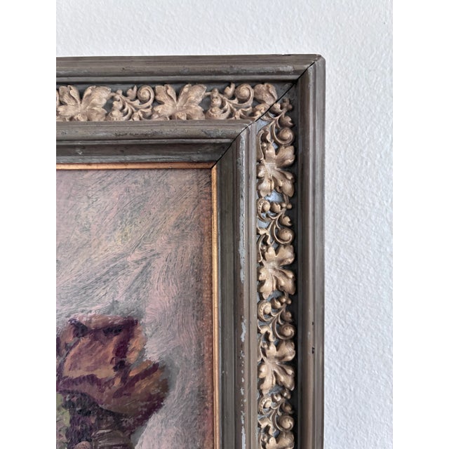 Textile Vintage Original Flower Oil Painting, Signed Flower Still Life Art For Sale - Image 7 of 13
