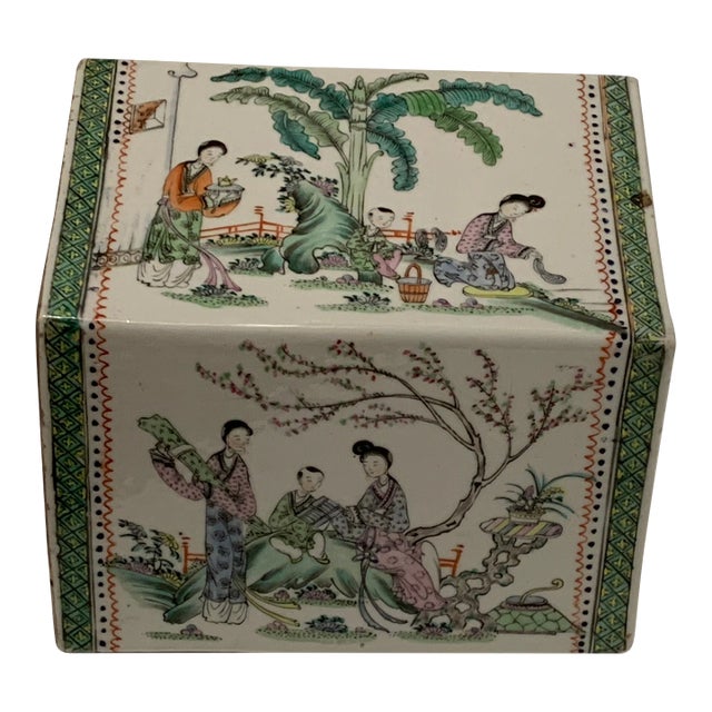 Antique Chinese Hand Painted Famille Porcelain Pillow For Sale