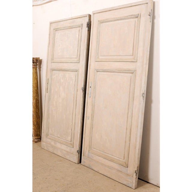 Wood 19th Century French Painted Wood Panel Doors – A Pair For Sale - Image 7 of 12