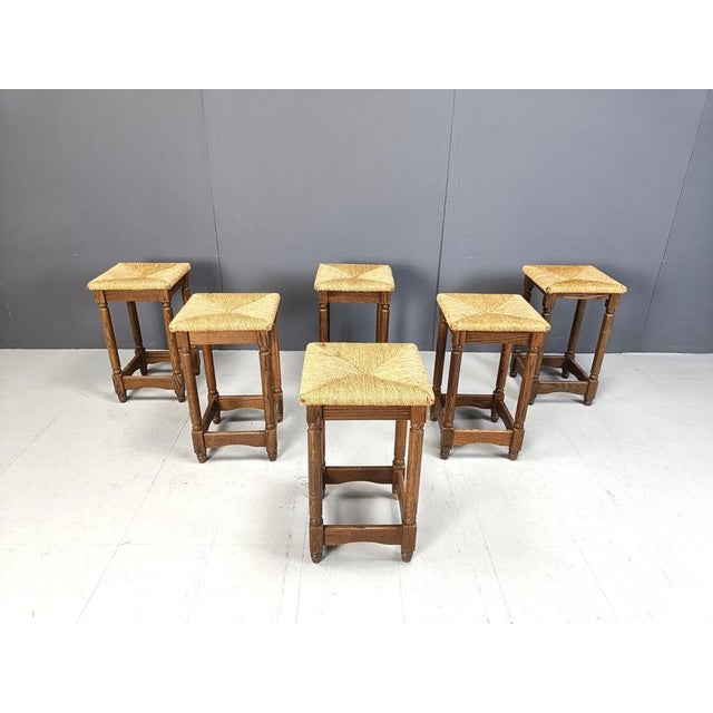 Rustic Vintage Wicker Bar Stools, 1960s, Set of 6 For Sale - Image 3 of 10