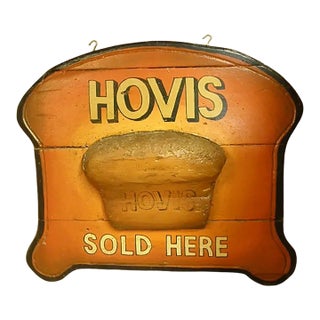 Antique Wooden Hand Painted Hovis Sign with Heel of Bread in Relief For Sale