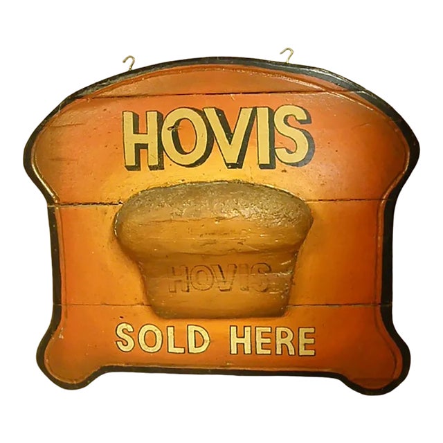Antique Wooden Hand Painted Hovis Sign with Heel of Bread in Relief For Sale