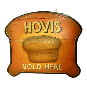 Antique Wooden Hand Painted Hovis Sign with Heel of Bread in Relief