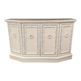 Vintage Coastal Faux Bamboo Credenza With Driftwood Style Top For Sale