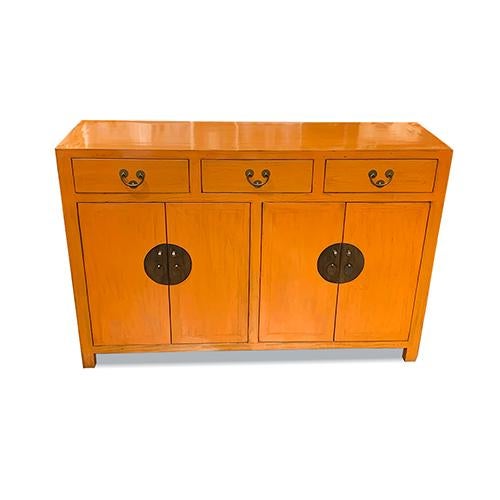 Asian 52" Long East Village Sideboard is made out of Asian elm wood. It has 3 drawers and 4 doors with 1 removable shelf...