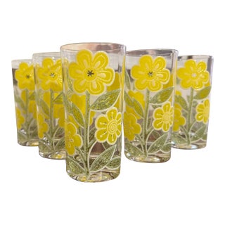 Mid-Century Modern Glasses by Culver "Petite Fleur" Pattern- Set of 5 For Sale
