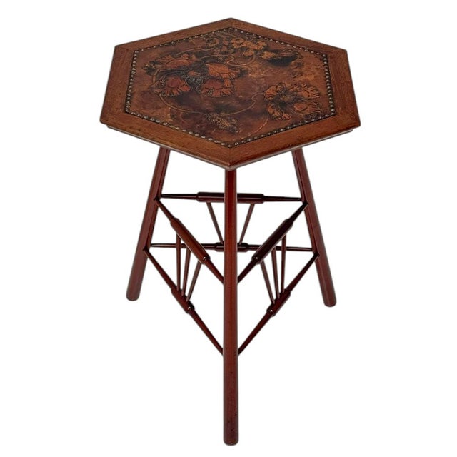 Stunning and elegant Arts & Crafts Art Nouveau side table.Striking French design from the 1900s.Solid walnut base with...