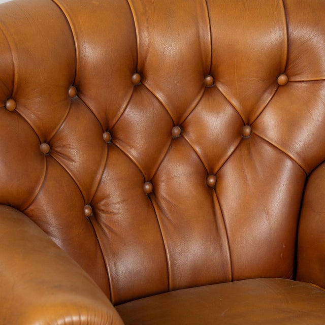 Mid 20th Century Pair, 20th Century Vintage Brown Leather Chesterfield Club Chairs For Sale - Image 5 of 15