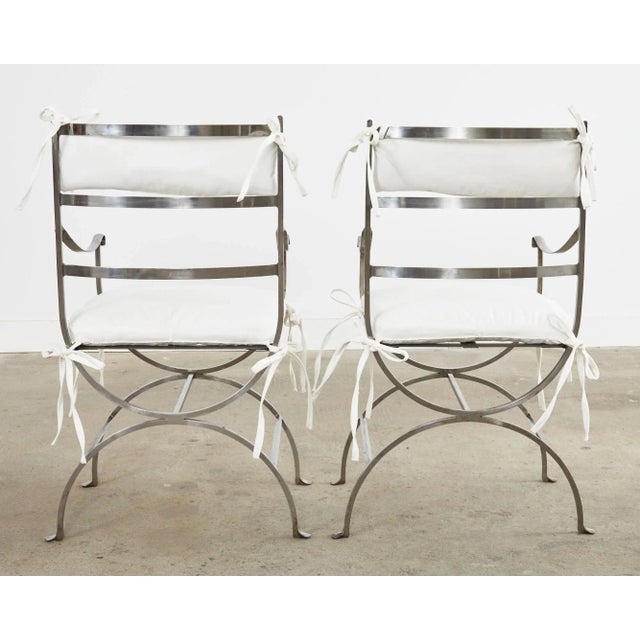 Pair of Neoclassical Style Steel Curule Garden Armchairs For Sale - Image 12 of 13