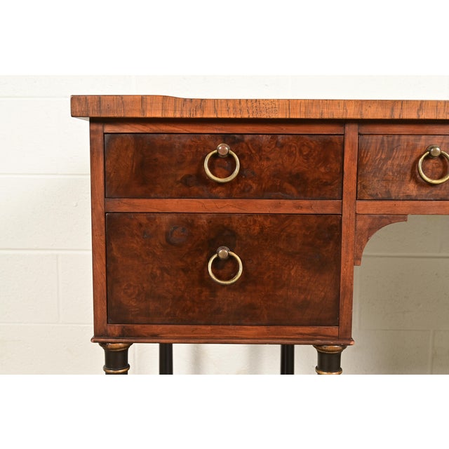 Hekman Furniture French Empire Burled Walnut Leather Top Desk, Circa 1960s For Sale - Image 9 of 13