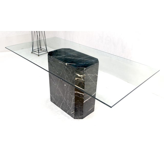 Italian Black Marble Base 35x71" Thick Glass Top Dining Conference Table For Sale - Image 13 of 14