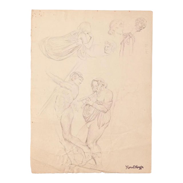 Study of Figures- Original Drawing on Paper by Marcel Mangin - Late 19th Century Late 19th Century For Sale