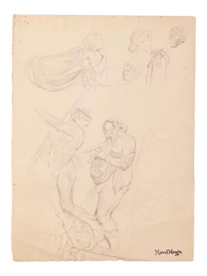 Study of Figures- Original Drawing on Paper by Marcel Mangin - Late 19th Century Late 19th Century