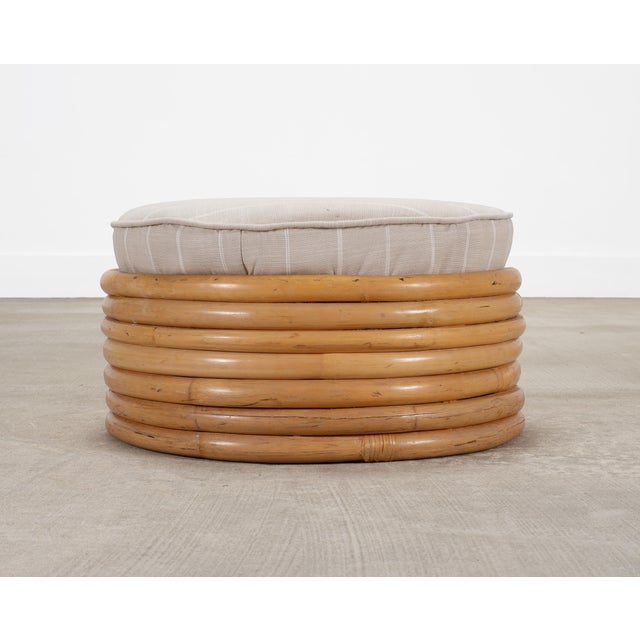 Contemporary Mid-Century 7 Strand Paul Frankl Style Stacked Rattan Ottoman For Sale - Image 3 of 18