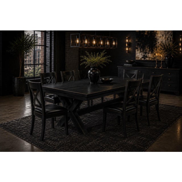 Wood Onyx Black™ & Gilded Reserve™ Architectural Dining Collection With Eight Matching X-Back Dining Chairs For Sale - Image 7 of 7