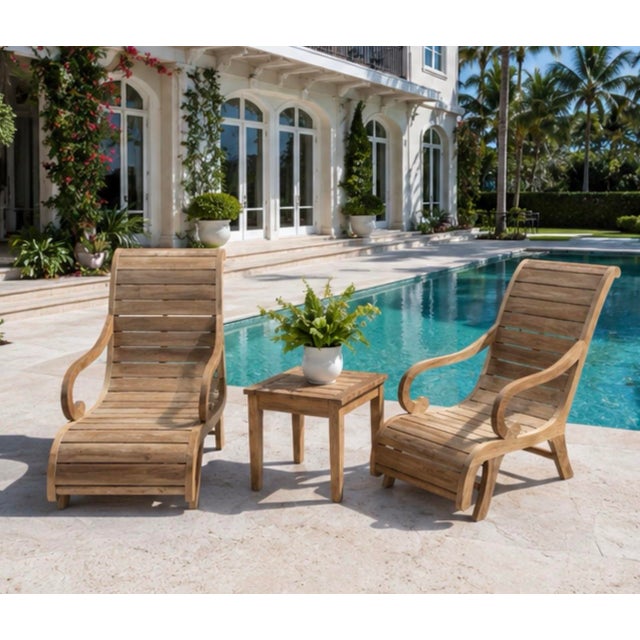 Pair of Vintage Solid Teak Sculptural Steamer-Style Chaise Lounge Chairs For Sale - Image 10 of 12