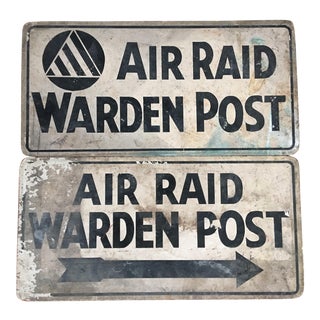 Vintage Civil Defense Air Raid Warden Post Signs - Pair For Sale