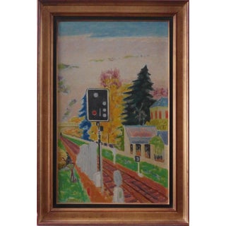 Jules Cavailles, Train Track: The Signal, Oil on Canvas For Sale