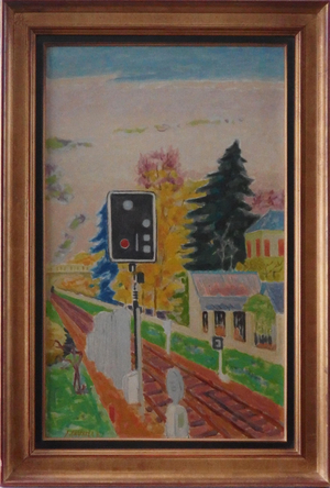 Jules Cavailles, Train Track: The Signal, Oil on Canvas