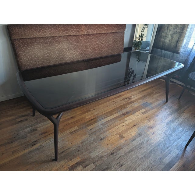 Ceccotti Collezioni “Sevenmiles” Dining Table by Roberto Lazzeroni, American Walnut With Bronzed Glass Top For Sale In New York - Image 6 of 10