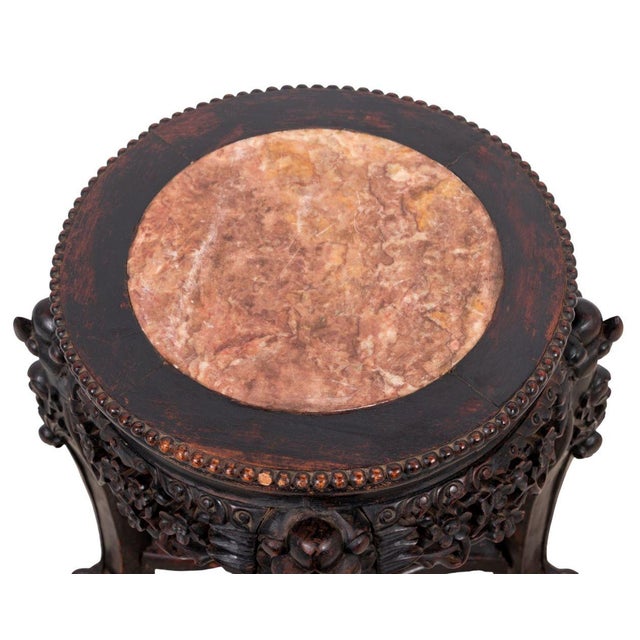 Chinese Chinese Hardwood and Marble Low Pedestal Table For Sale - Image 3 of 4