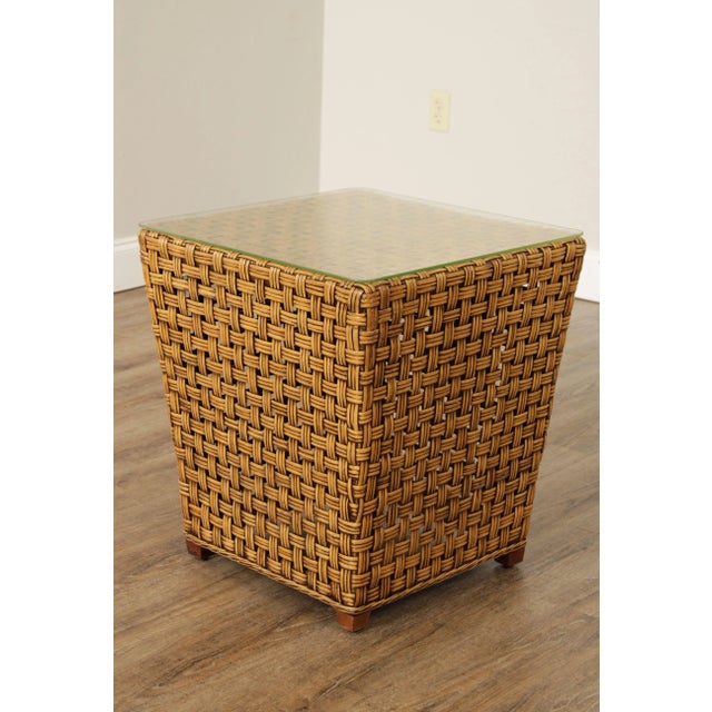 1980s 1980s Woven Wicker Square Glass Top Side Table For Sale - Image 5 of 13