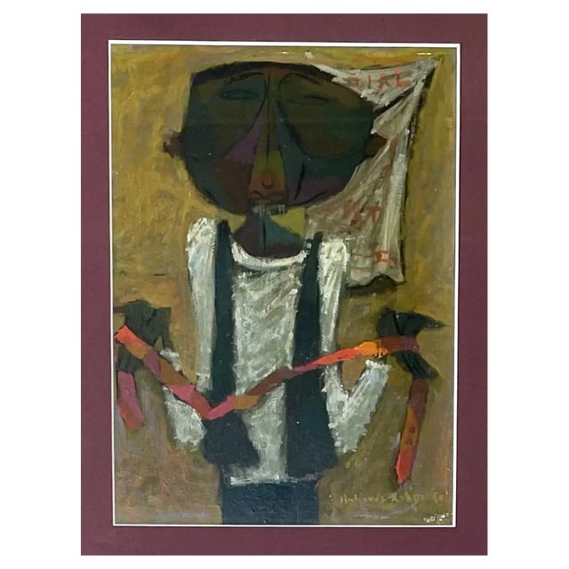 Richards Rubin, Abstract Figure, Oil on Board, 1950s For Sale