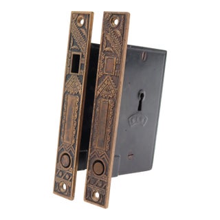 Pair of Antique Aesthetic Barrows Lock Brass Pocket Door Locks For Sale