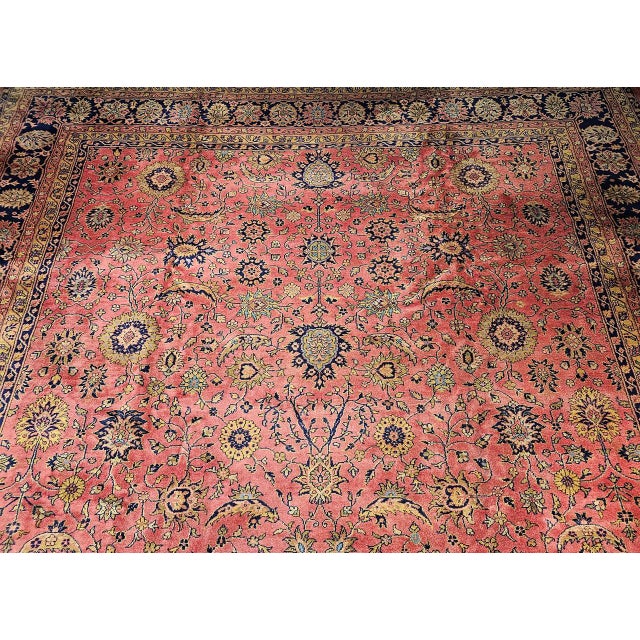 Vintage Oversize Tabriz Design Rug, Hand-Knotted Wool, Allover Geometric Pattern, Pale Red & Navy, 13x24 For Sale - Image 10 of 16