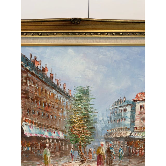 Terra Cotta Vintage Signed Burnet Paris Street Scene Oil Painting in Ornate Gilt Frame For Sale - Image 8 of 14
