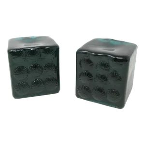 Vintage Blenko Green Ice Glass Sculpture Block Cube Bookends Designed by Joel Meyers - a Pair
