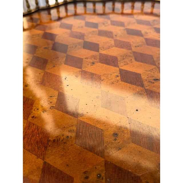 Vintage French Style Two-Tier Parquetry Side Table With Brass Gallery For Sale In Miami - Image 6 of 13
