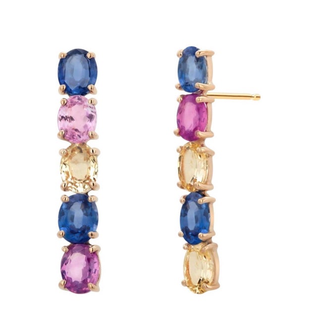 14k Yellow Gold Multi-Sapphire Drop Earrings 9.20 Carats Total Weight For Sale In New York - Image 6 of 6