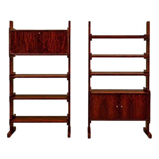 Pair of Brazilian Modern Adjustable Bookshelves With Cabinets in Rosewood, Brazil, 1960s For Sale