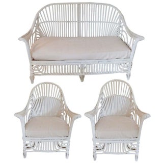 White Stick Wicker 3-Piece Set For Sale