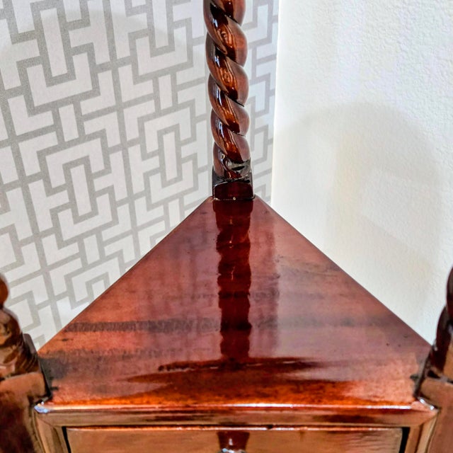Mid 20th Century Georgian-Style Mahogany Plant Stand With Barley Twist Legs, 2 Drawers & Undershelf For Sale - Image 10 of 12