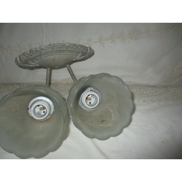 Vintage Ornate Art Nouveau Silver Metal Two Light Embossed Globes / Shades Wall Sconce For Sale In Columbia, SC - Image 6 of 6