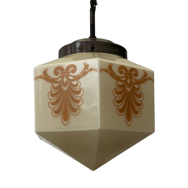 Swedish Art Deco Modernist Pendant Lamp in Glass and Brass, 1930s For Sale