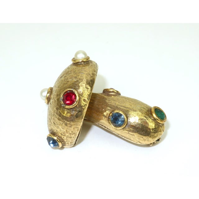 Metal Jeanne Jewelry Gold Plated Bejeweled Mushroom Brooch, 1960's For Sale - Image 7 of 14
