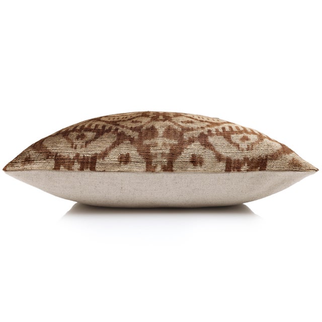 Textile The Cognac & Cream Traditional Ikat Silk Velvet Pillow - 20" X 20" For Sale - Image 7 of 8
