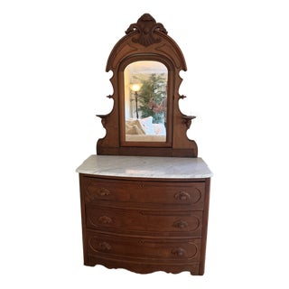 Late-19th-Century to Early-20th-Century Victorian/Eastlake-Style Marble-Top Dresser With an Attached Mirror For Sale