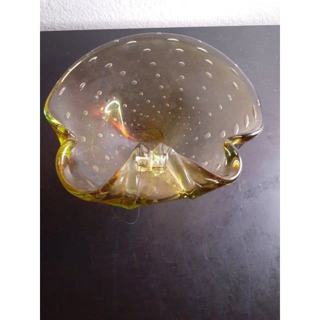 1980s Murano Italy Amber Glass Bullicante Sculptural Bowl For Sale - Image 11 of 12
