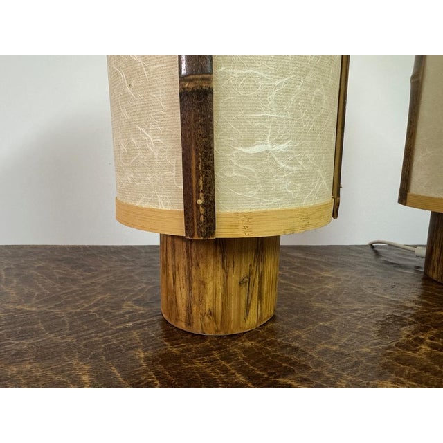 1960s Bamboo and Rice Paper Table Lamps in the style of George Nakashima, 1960s, Set of 2 For Sale - Image 5 of 13