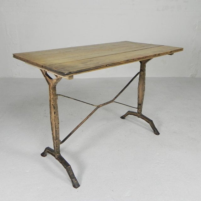 Wood Art Deco Bistro Table with Oak Top on Cast Iron Table, 1930s For Sale - Image 7 of 18