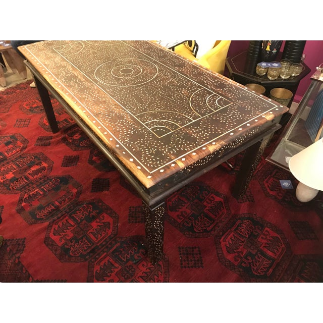 Wood Antique Large Rectangular Carved Wood Bone Inlay Hand - Made Dining or Conference Table For Sale - Image 7 of 9