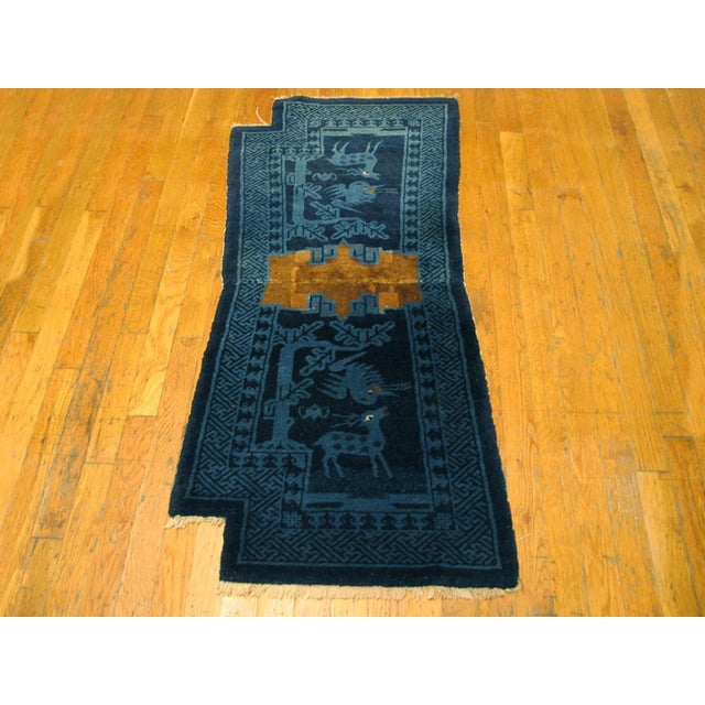 1920s Chinese Baotou Saddle Cover ( 2' x 4'2" - 61 x 127 ) Antique Chinese Chinese Blue 1925 Rug, Circa Date: 1925. This...
