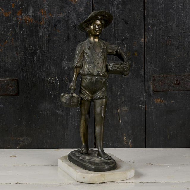 Black 20th Century Bronze Metal Sculpture of a Young Fisherman For Sale - Image 8 of 11
