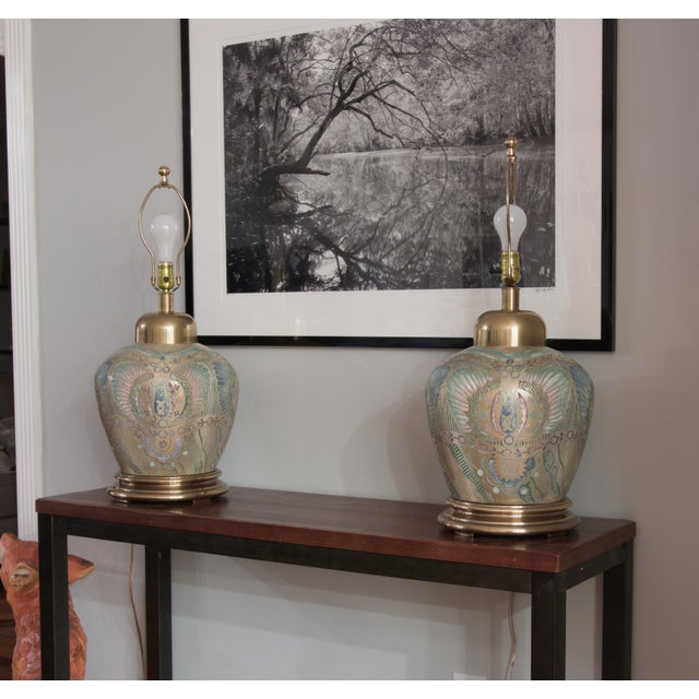 Art Deco Large Frederick Cooper Ginger Jar Lamps With Brass Hardware - A Pair For Sale - Image 3 of 7
